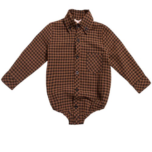 BabyBoysJohnShirtMapleBrownGingham Front