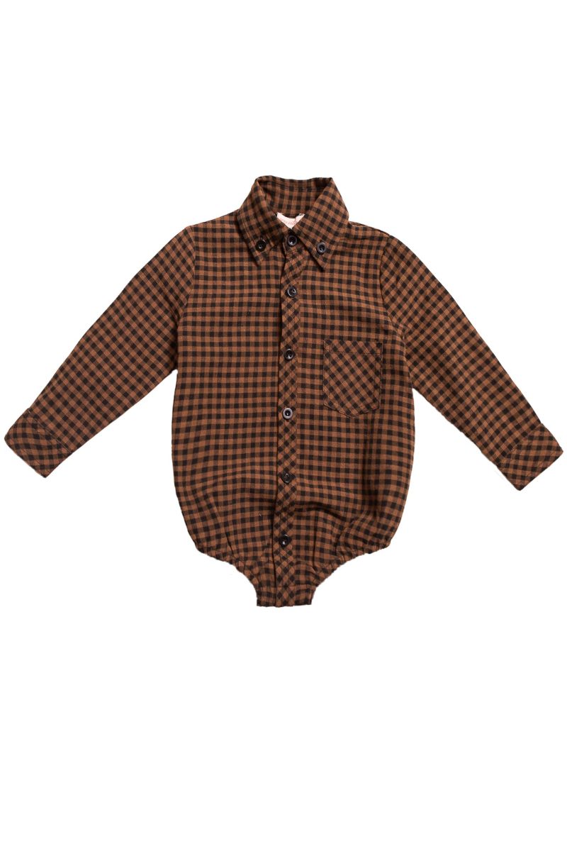 BabyBoysJohnShirtMapleBrownGingham Front