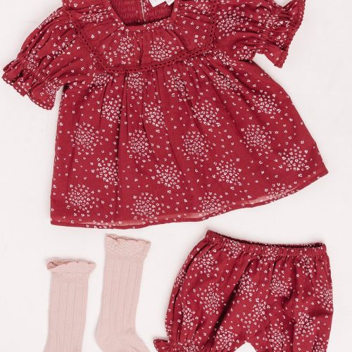 Baby Gracie Dress Set in Wine Floral - FINAL SALE-Baby